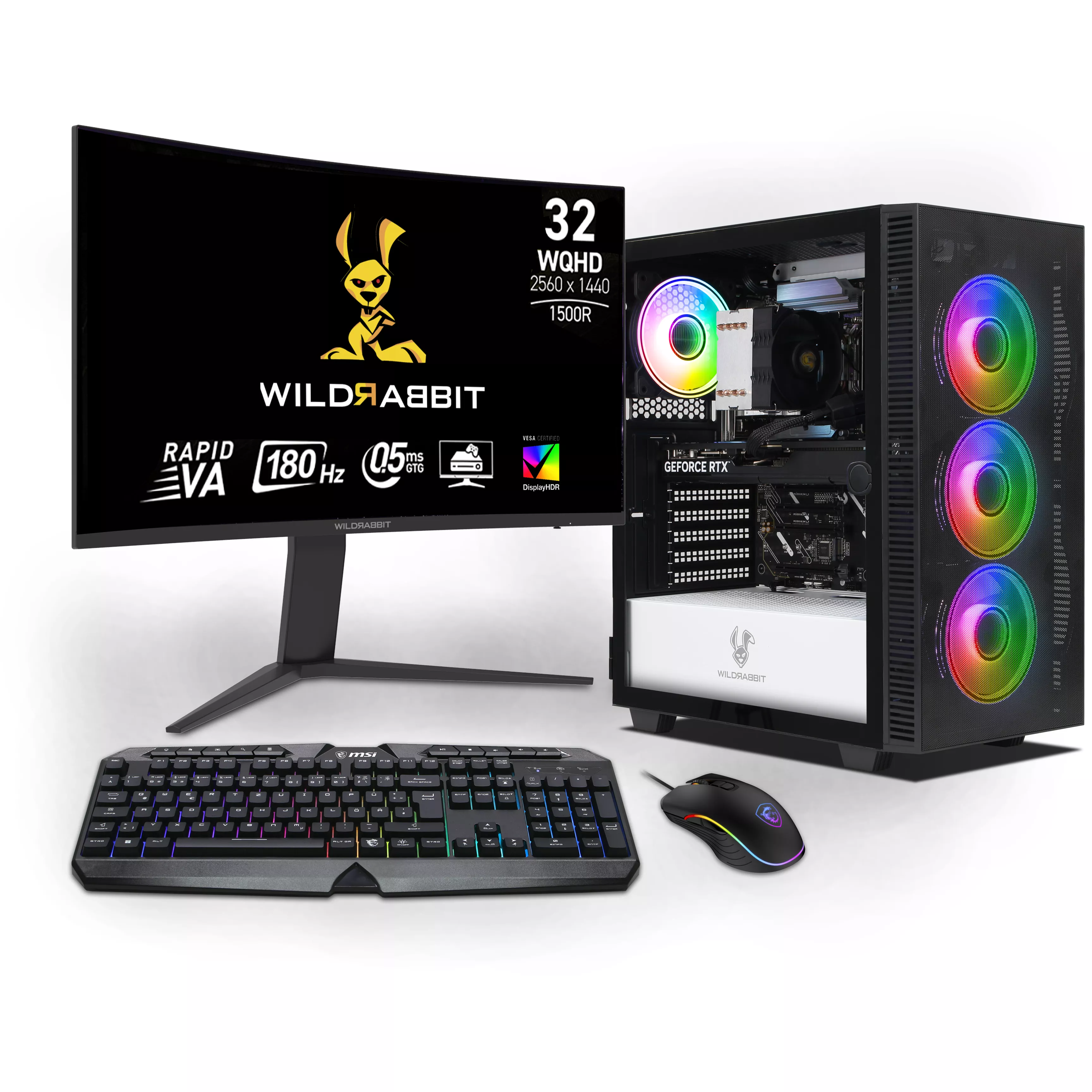 Wildrabbit Ultra Bundle | Intel Core Ultra 7 265KF | Nvidia GeForce RTX 5070 12GB | 32GB DDR5 RAM | 1TB NVMe SSD | Windows 11 | WiFi & Bluetooth | Wildrabbit GMX 32" WQHD LCD Gaming Monitor | Clavier allemand MSI RGB | MSI Forge Mouse Wildrabbit Ultra Bundle | Intel Core Ultra 7 265KF | Nvidia GeForce RTX 5070 12GB | 32GB DDR5 RAM | 1TB NVMe SSD | Windows 11 | WiFi & Bluetooth | Wildrabbit GMX 32" WQHD LCD Gaming Monitor | Clavier allemand MSI RGB | MSI Forge Mouse
