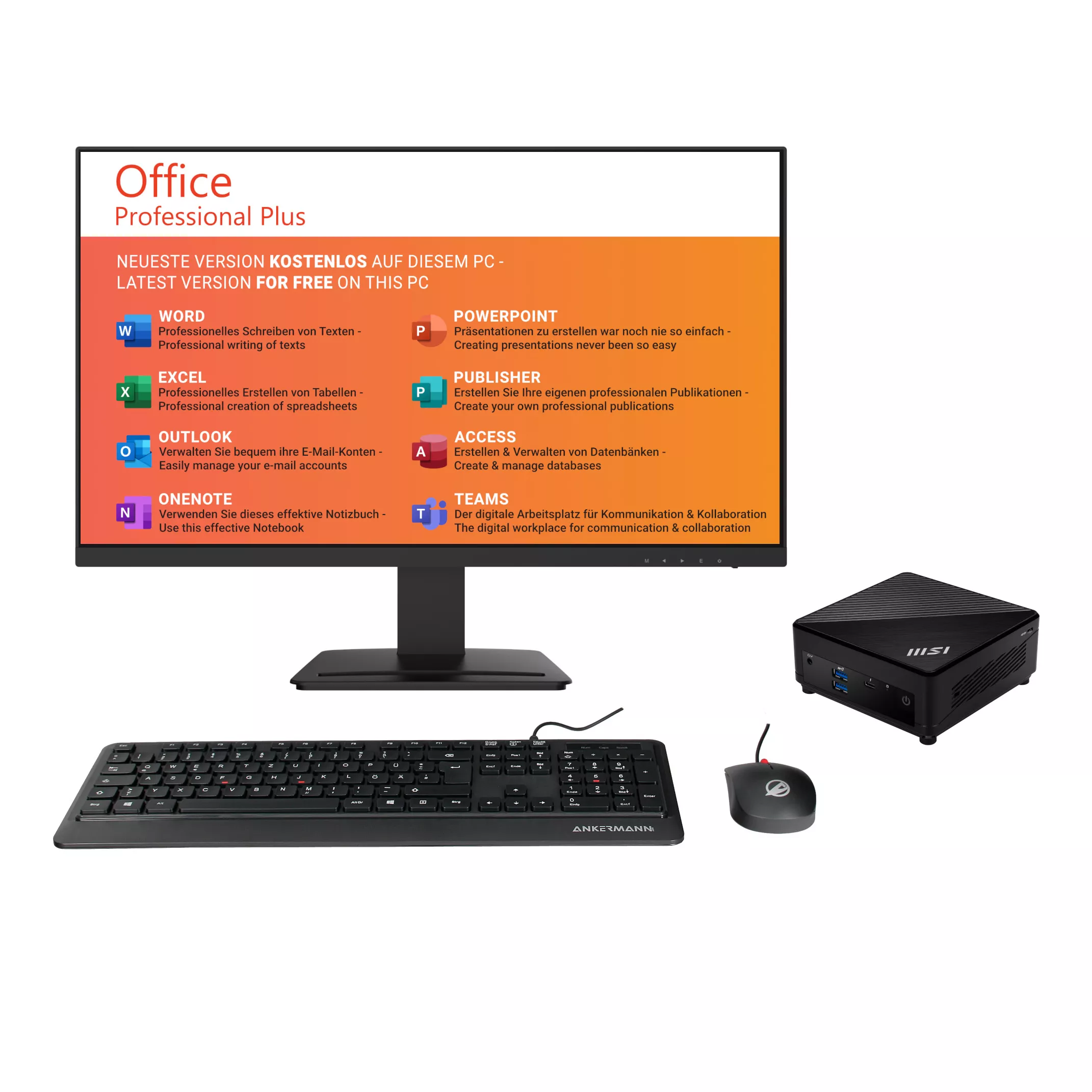 Office Cubi V3 Bundle | Intel Core i7-1255U | Intel Iris Xe Graphics | 32GB RAM | 1TB SSD | Windows 11 | WLAN/WiFi/BT | 27" Monitor / Ratón / Teclado | Office Professional Plus 2021