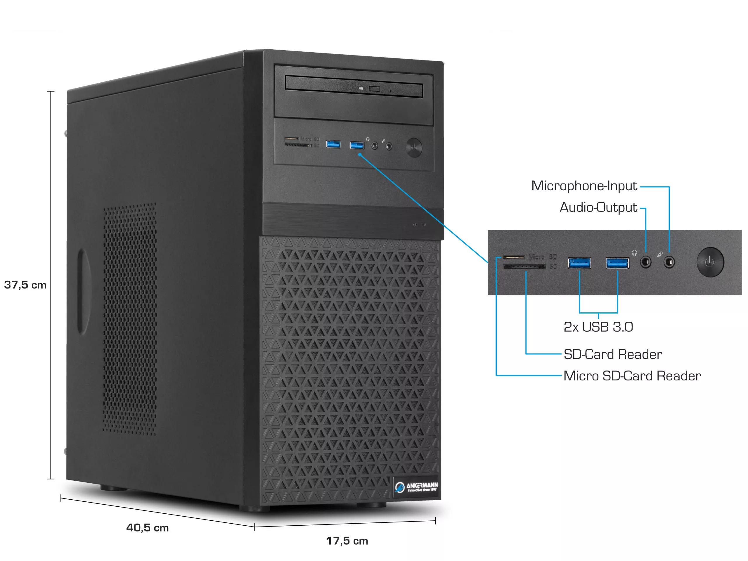 Silent Desktop PC Palma | Intel Core i3-6100 | 16GB RAM | 480GB SSD | Windows 11 | Libre Office