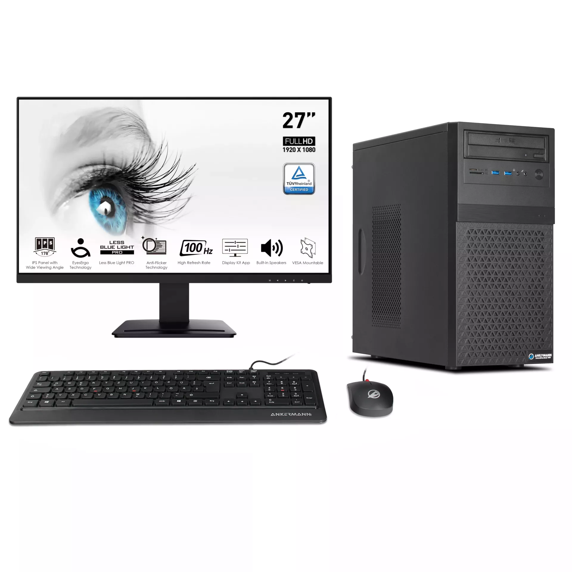 Business Office Work Komplett Set | Intel Core i5-12400F | Nvidia GeForce GT 730 2GB | 16GB DDR5 RAM | 1TB NVMe SSD | Windows 11 | WLAN & Bluetooth | 27" Monitor | Maus & Tastatur | Libre Office