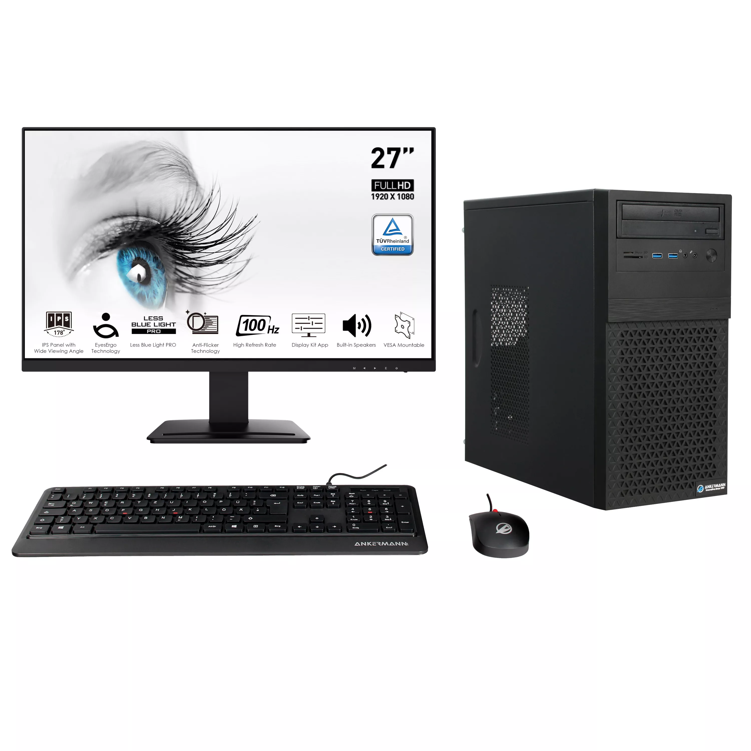 Business Office Work Komplett Set | Intel Core i5-11400F | Nvidia GeForce GT 710 2GB | 16GB RAM | 1TB NVMe SSD | Windows 11 | WLAN | 27" Monitor | Maus & Tastatur | Libre Office