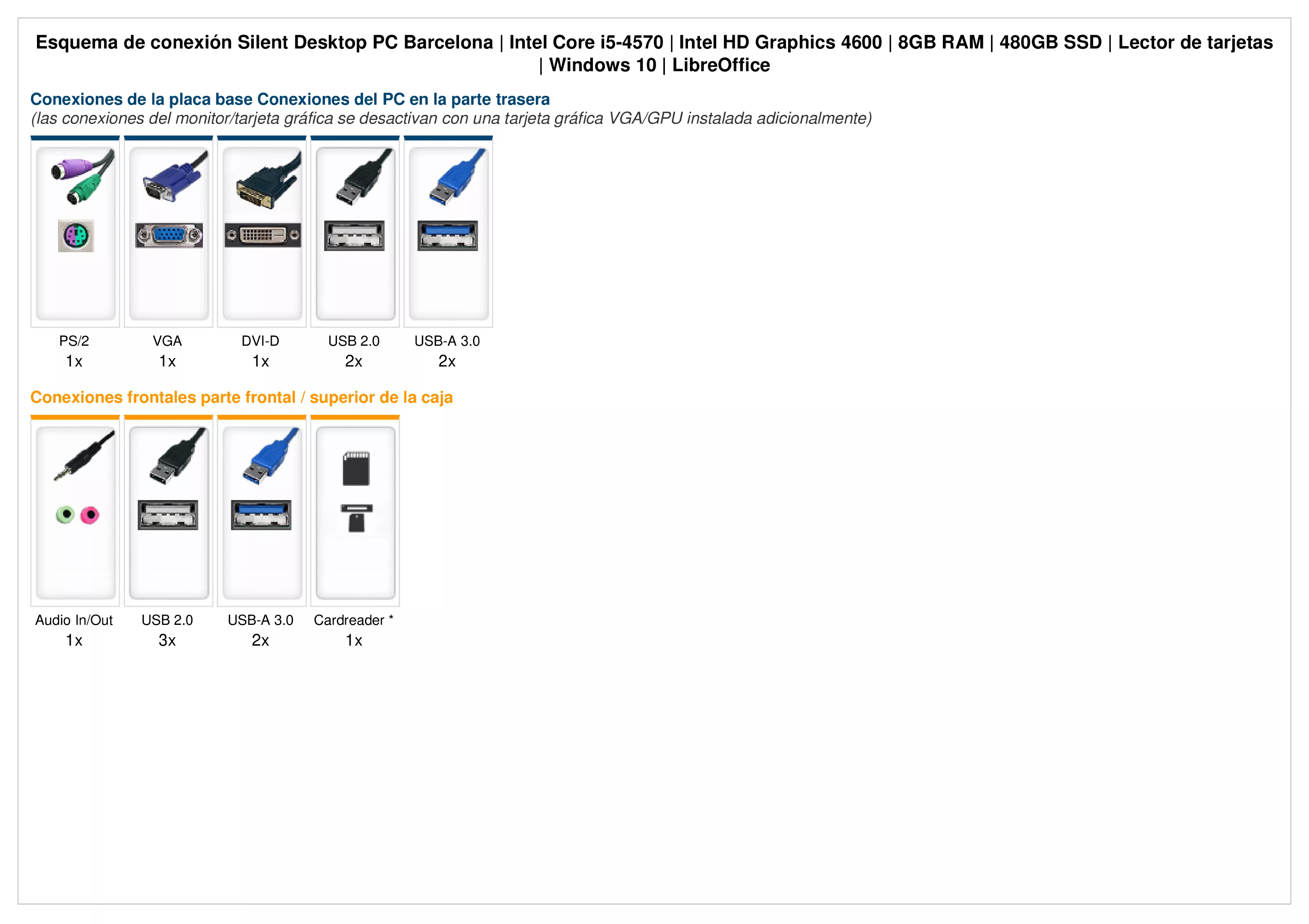 Silent Desktop PC Barcelona | Intel Core i5 4570 | 8GB RAM | 480GB SSD | Windows 10 | Office