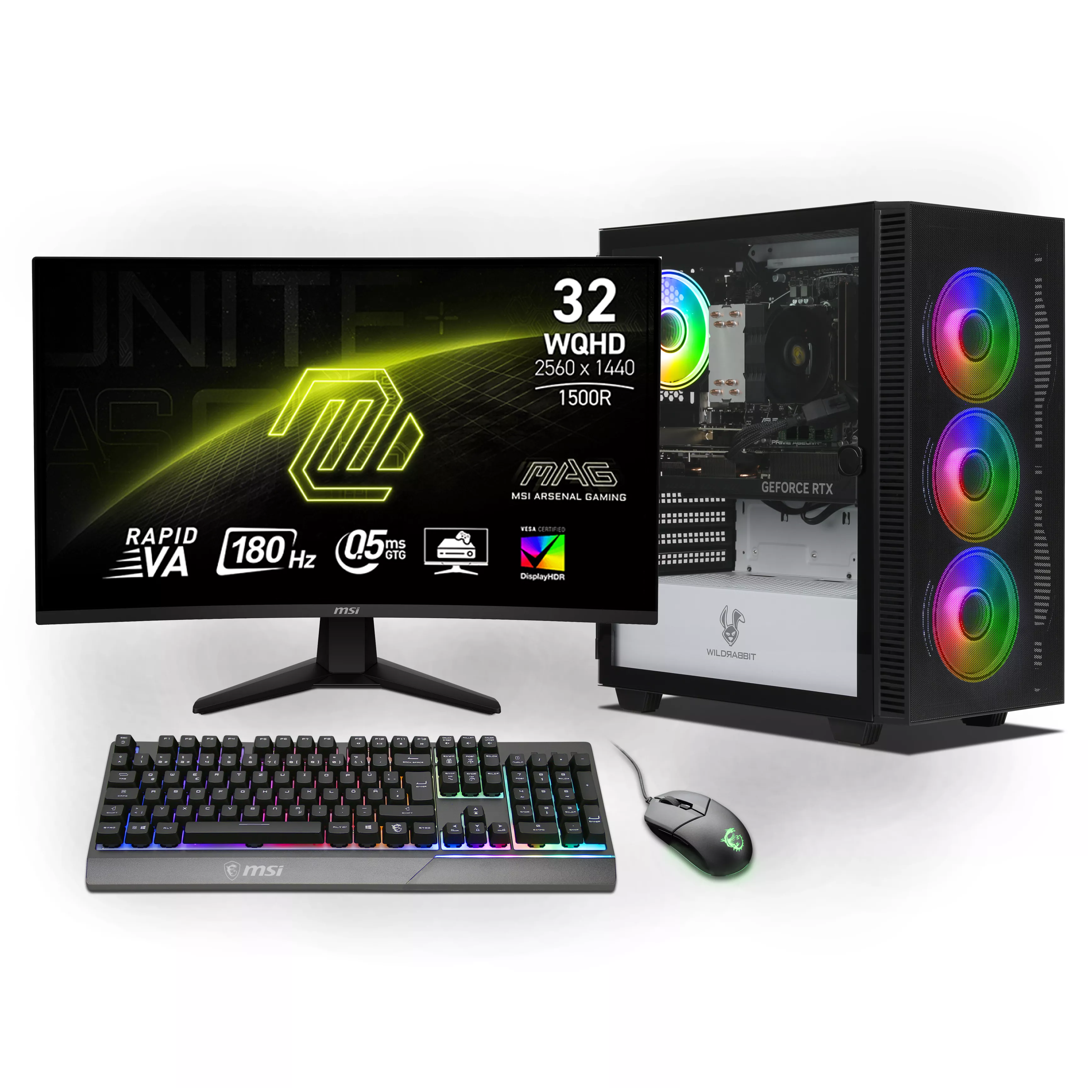 Ryzen Gaming Bundle | AMD Ryzen 7 8700F | Nvidia GeForce RTX 5070 12GB | 32GB DDR5 RAM | 1TB NVMe SSD | Windows 11 | WiFi | MSI MAG 32" Curved WQHD Gaming Monitor | MSI RGB German keyboard | MSI GM11 Mouse | Libre Office Ryzen Gaming Bundle | AMD Ryzen 7 8700F | Nvidia GeForce RTX 5070 12GB | 32GB DDR5 RAM | 1TB NVMe SSD | Windows 11 | WiFi | MSI MAG 32" Curved WQHD Gaming Monitor | MSI RGB German keyboard | MSI GM11 Mouse | Libre Office