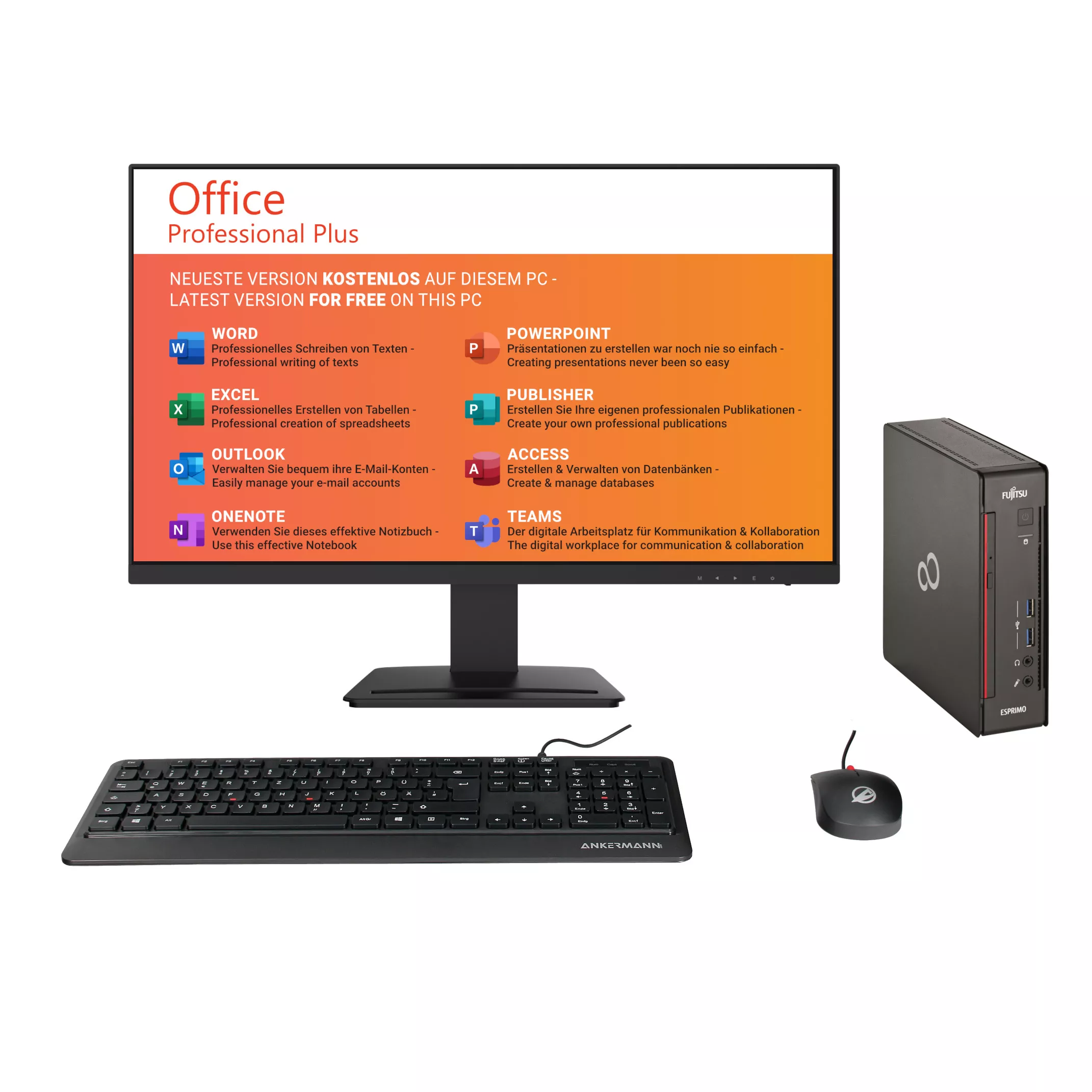 Fujitsu Esprimo Q556 Complete Set | 27" Monitor | Mouse & Keyboard | Intel Core i5-6500T | 16GB RAM | 1TB SSD | Windows 11 | MS Office 21