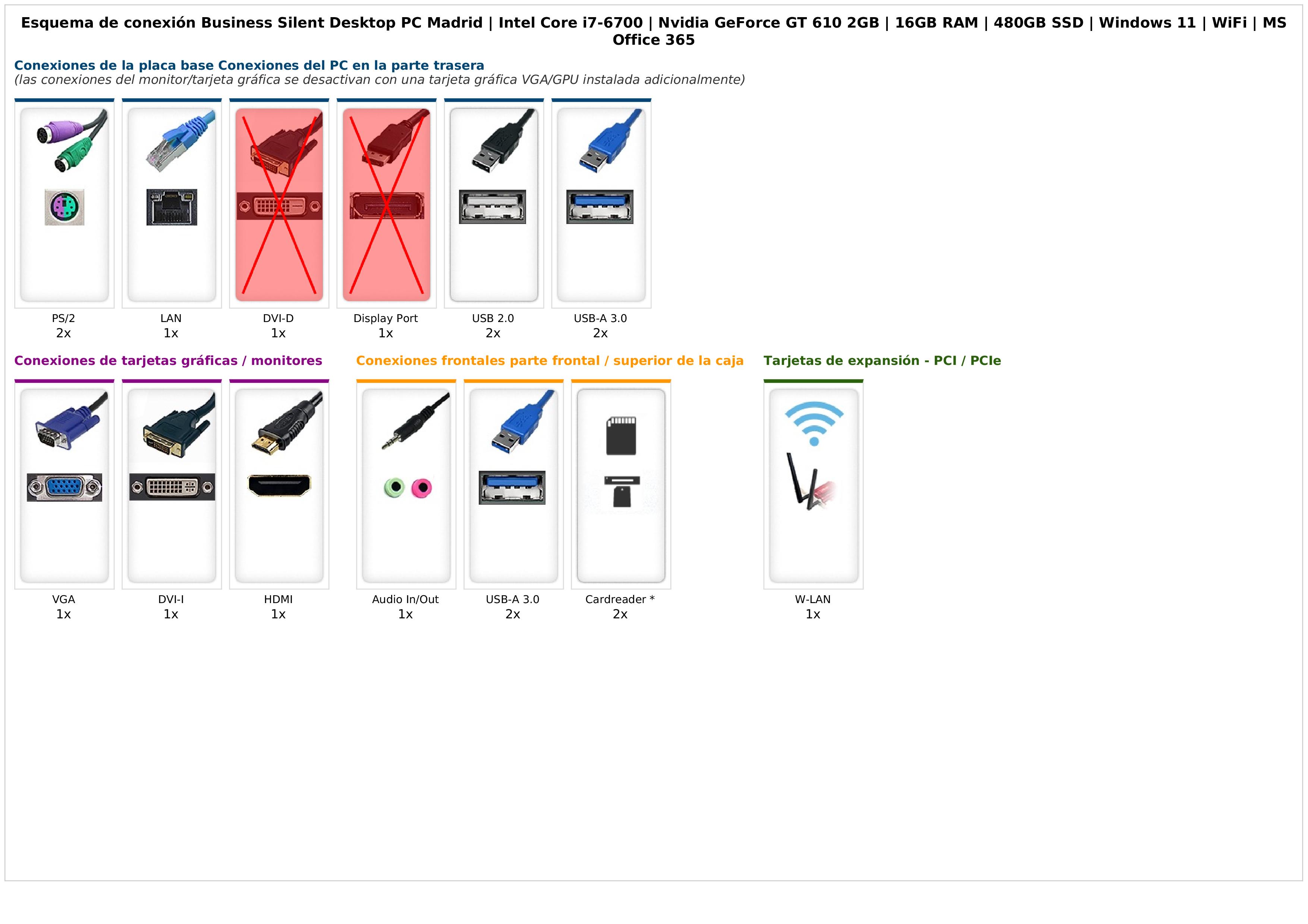 Business Silent Desktop PC Madrid | Intel Core i7-6700 | Nvidia GeForce GT 610 2GB | 16GB RAM | 480GB SSD | Windows 11 | WiFi | MS Office 365