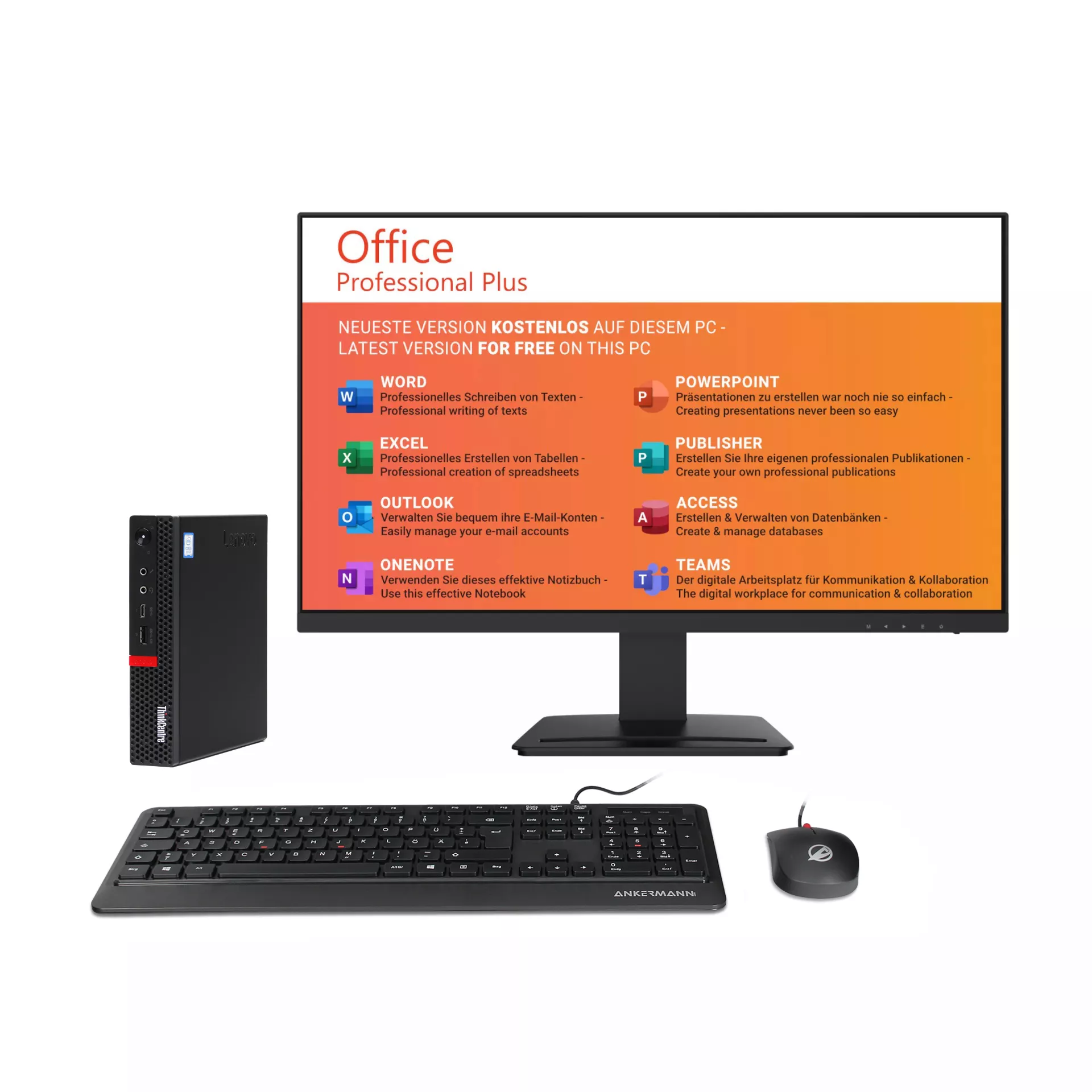 ThinkCentre M720q Mini PC Komplett-Set | Intel Core i5-8400T | 16GB RAM | 1TB NVMe SSD | 256GB SSD | Windows 11 | 27" Monitor | Maus & Tastatur | MS Office 2024